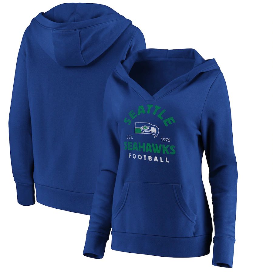 Women Seattle Seahawks Fanatics Branded Royal Vintage Arch V-Neck Pullover Hoodie->women nfl jersey->Women Jersey